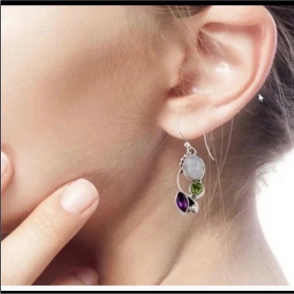 Silver peridot amethyst Gemstone earrings - Picture 2 of 5